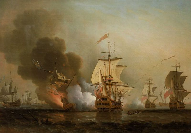 Explosión del Galeón San José, ilustración en óleo por Samuel Scott